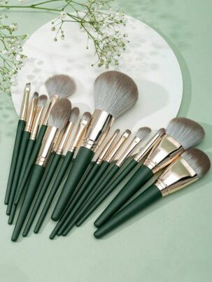 Shein 14pcs mulynsie Makeup Brush Set dark green